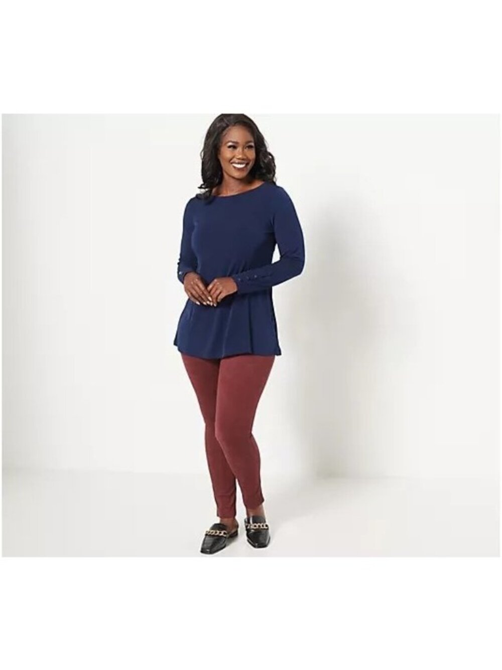 GRAVER Susan Graver Leggings Small Petite Faux Suede Rich Rum Poly Blend NEW